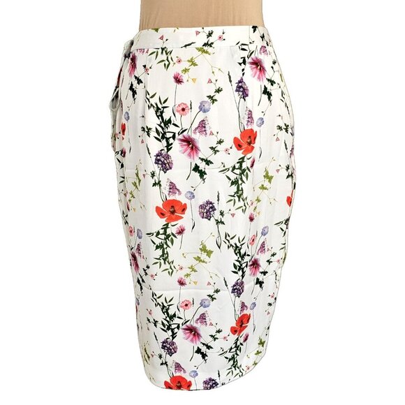 Ted Baker NWOT White Midi Skirt With Faux Waist Tie and Flowers Sz 1 4 - Picture 8 of 16